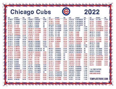 chicago cubs schedule 2022 printable